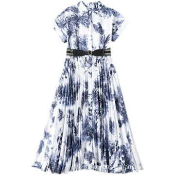 Collared Printed Midi Dress For Office Lady